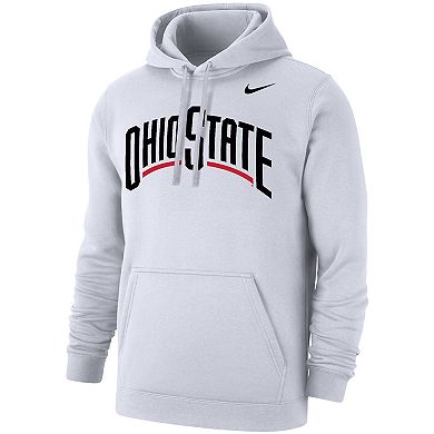 Men's Nike White Ohio State Buckeyes Wordmark Logo Club Pullover Hoodie