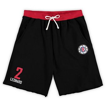 Men's Majestic Kawhi Leonard Black LA Clippers Big & Tall French Terry Name & Number Shorts