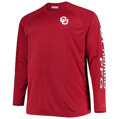 Men's Columbia Crimson Oklahoma Sooners Big & Tall Terminal Tackle Raglan Omni-Shade Long Sleeve T-Shirt
