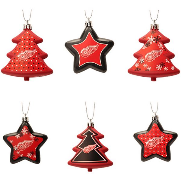 Detroit Red Wings Six-Pack Shatterproof Tree And Star Ornament Set