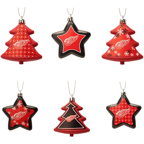Detroit Red Wings SixPack Shatterproof Tree And Star Ornament Set