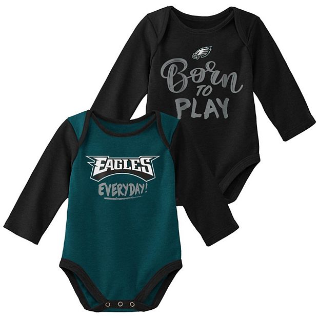 Philadelphia Eagles Midnight Green Baby All Over Raglan Romper Pajamas