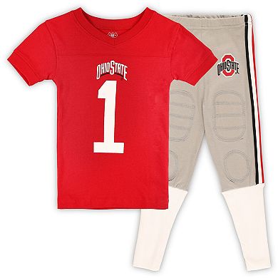 Preschool Wes & Willy Scarlet Ohio State Buckeyes Football Player V-Neck T-Shirt and Pants Sleep Set