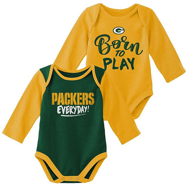 Newborn & Infant Gold/Green Green Bay Packers Little Player Long Sleeve  2-Pack Bodysuit Set