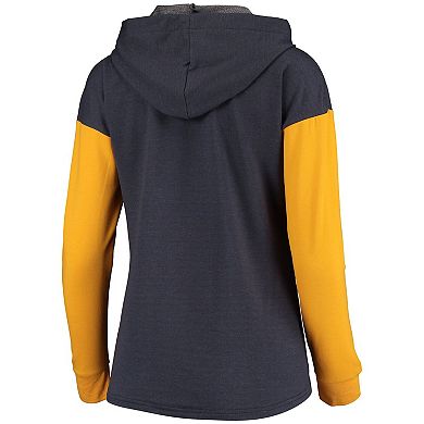 Women's Antigua Navy/Gold St. Louis Blues Amaze Lace-Up Hoodie Long Sleeve T-Shirt