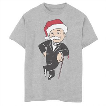 Boys 8-20 Monopoly Christmas Rich Uncle Pennybags Santa Hat Portrait Graphic Tee