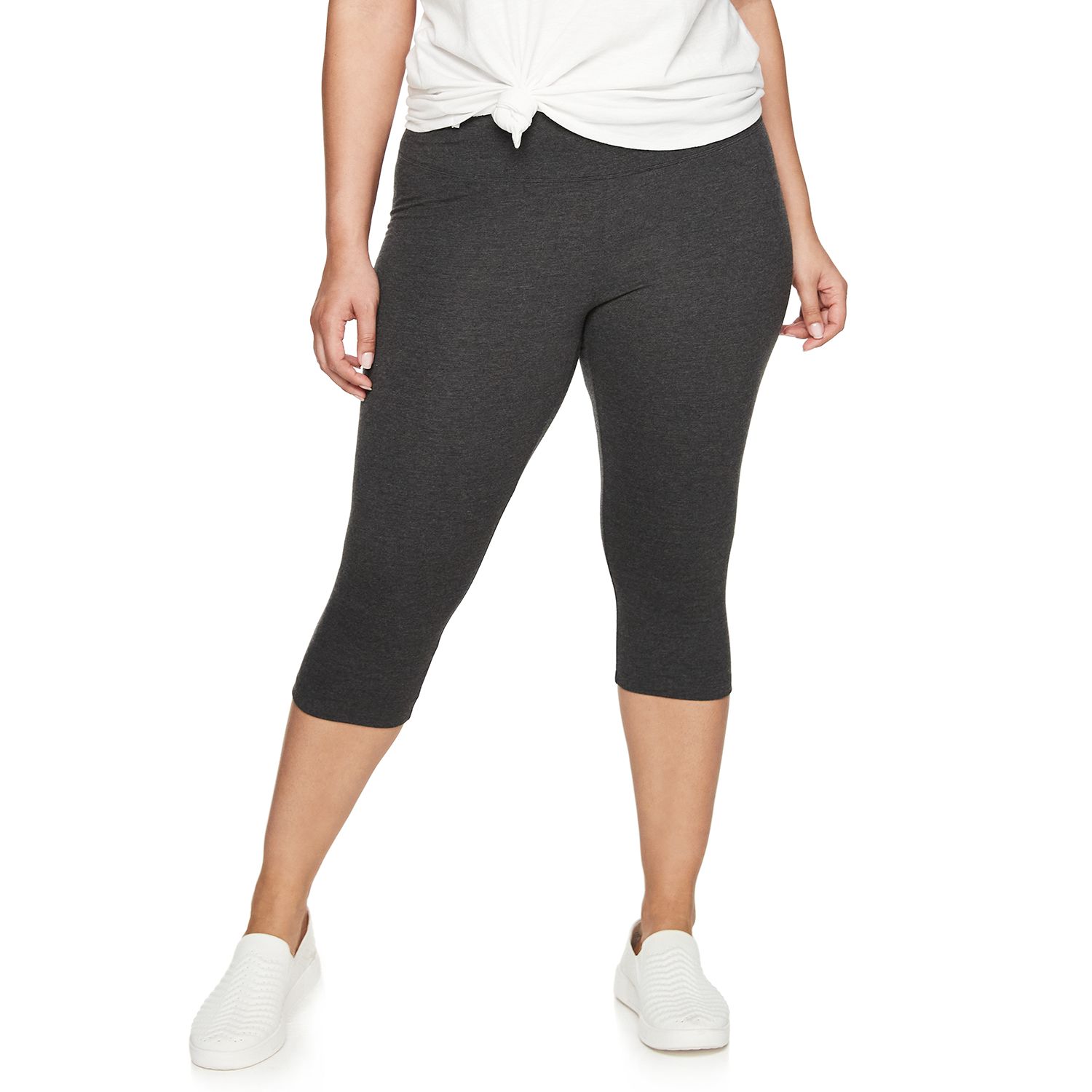 Sonoma Goods For Life Petite Crisscross Capri Leggings - Dark Grey & Black, Mid Rise
