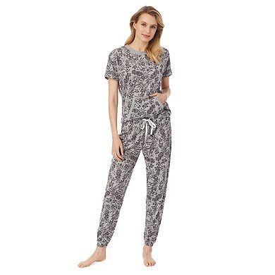 Women's Cuddl Duds® Short Sleeve Kangaroo Pocket Pajama Top & Banded Bottom Pajama Pants