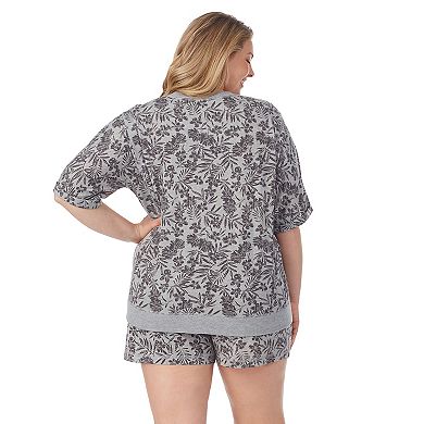 Plus Size Cuddl Duds® Elbow Sleeve Kangaroo Pocket Pajama Top & Pajama Boxer Shorts Sleep Set