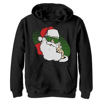 Boys 8-20 Santa Claus In Aviators Circle Portrait Christmas Graphic Fleece Hoodie