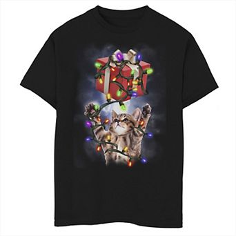 Boys 8-20 Cat Catching Presents Christmas Graphic Tee