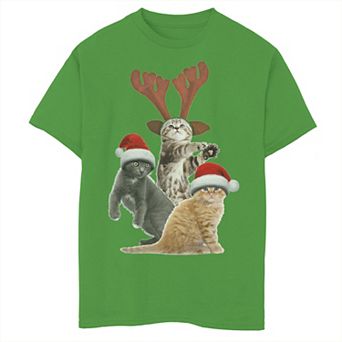 Boys 8-20 Christmas Kittens Santa Hat Antlers Photoreal Graphic Tee