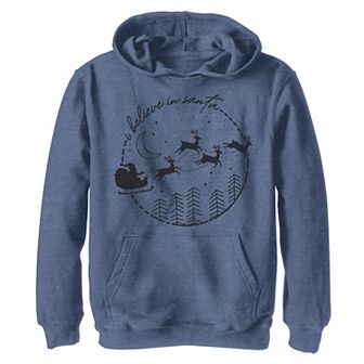 Boys 8-20 I Believe In Santa Reindeer Silhouette Christmas Graphic Fleece Hoodie