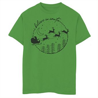 Boys 8-20 I Believe In Santa Reindeer Silhouette Christmas Graphic Tee