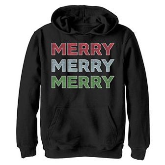 Boys 8-20 Merry Merry Merry Plaid Stack Christmas Graphic Fleece Hoodie