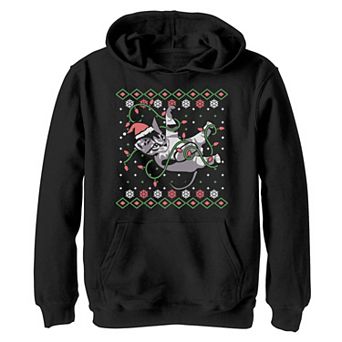Boys 8-20 Santa Kitty Ugly Sweater Style Christmas Graphic Fleece Hoodie