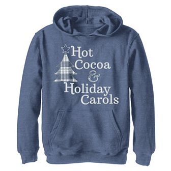 Boys 8-20 Hot Cocoa And Holiday Carols Plaid Tree Christmas Graphic Fleece Hoodie