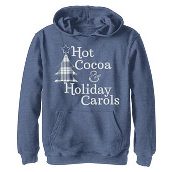 Boys 8-20 Hot Cocoa And Holiday Carols Plaid Tree Christmas Graphic Fleece Hoodie