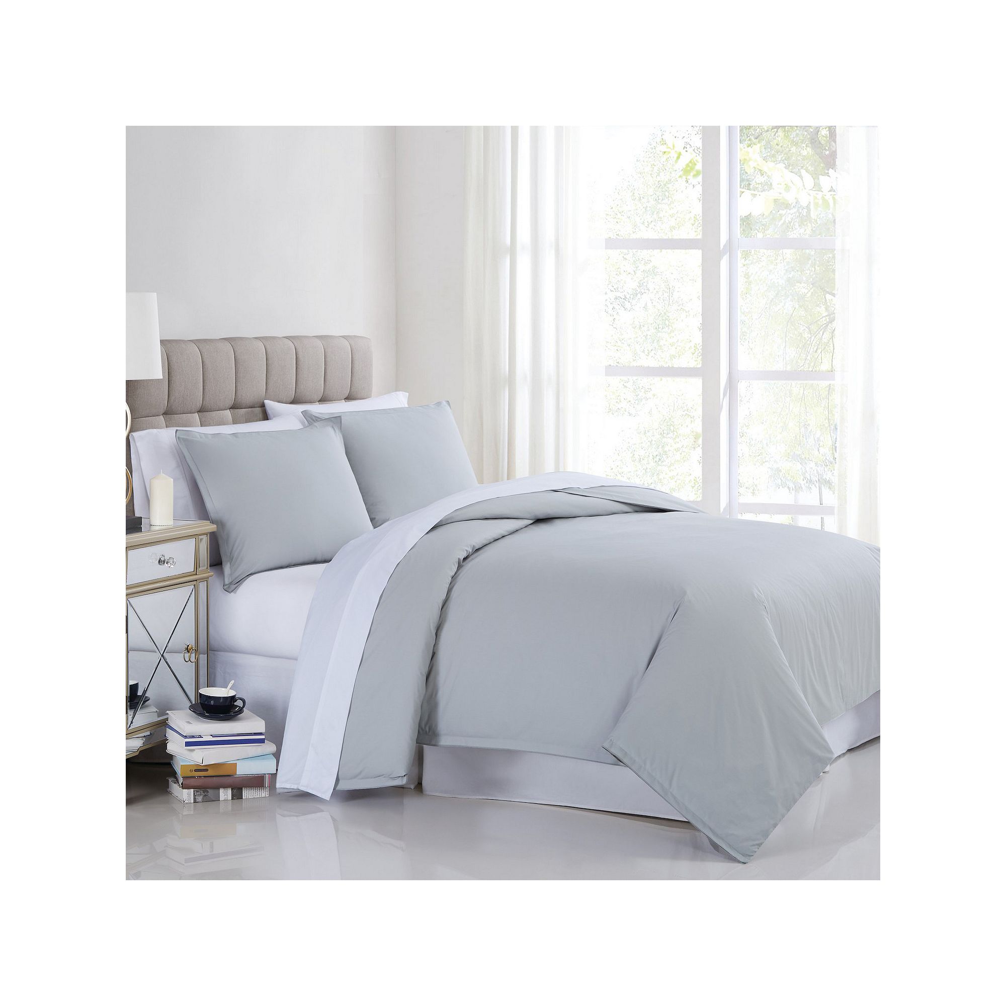 Charisma 400 Thread Count Percale Duvet Cover Set, Gray