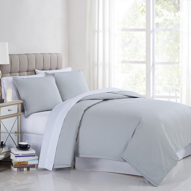 Charisma 400 Thread Count Percale Duvet Cover Set, Grey, King