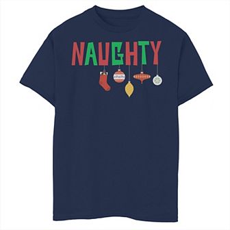 Boys 8-20 Naughty Cut-Out Letters Christmas Ornaments Graphic Tee