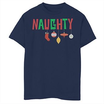 Boys 6-20 Naughty Cut-Out Letters Christmas Ornaments Graphic Tee