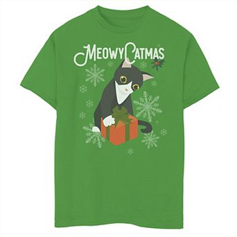 Boys 8-20 Meowy Catmas Christmas Present Kitty Graphic Tee