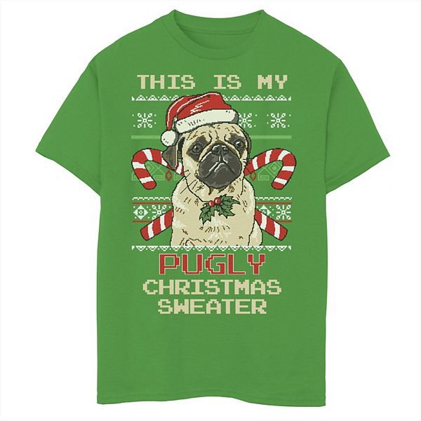 Boys 8 20 Ugly Christmas Sweater Pug Candy Cane Graphic Tee - candy cane shirt roblox