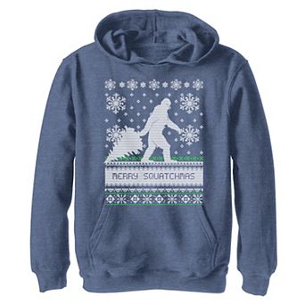 Boys 8-20 Ugly Sweater Merry Squatchmas Big Foot Holiday Graphic Fleece Hoodie