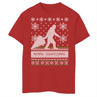 Boys 8-20 Ugly Sweater Merry Squatchmas Big Foot Holiday Graphic Tee