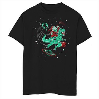 Boys 8-20 Santa Riding T-Rex Space Colorful Graphic Tee