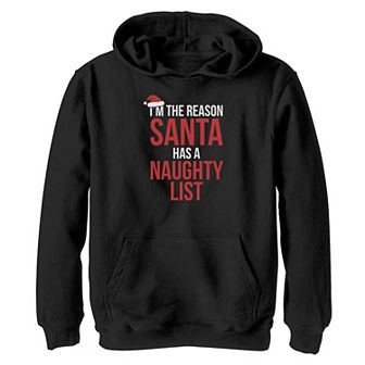 Boys 8-20 I'm The Reason Santa Has A Naughty List Christmas Graphic Fleece Hoodie