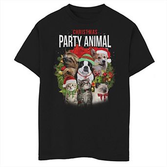 Boys 8-20 Christmas Party Animal Dogs Cats And Sloth Graphic Tee