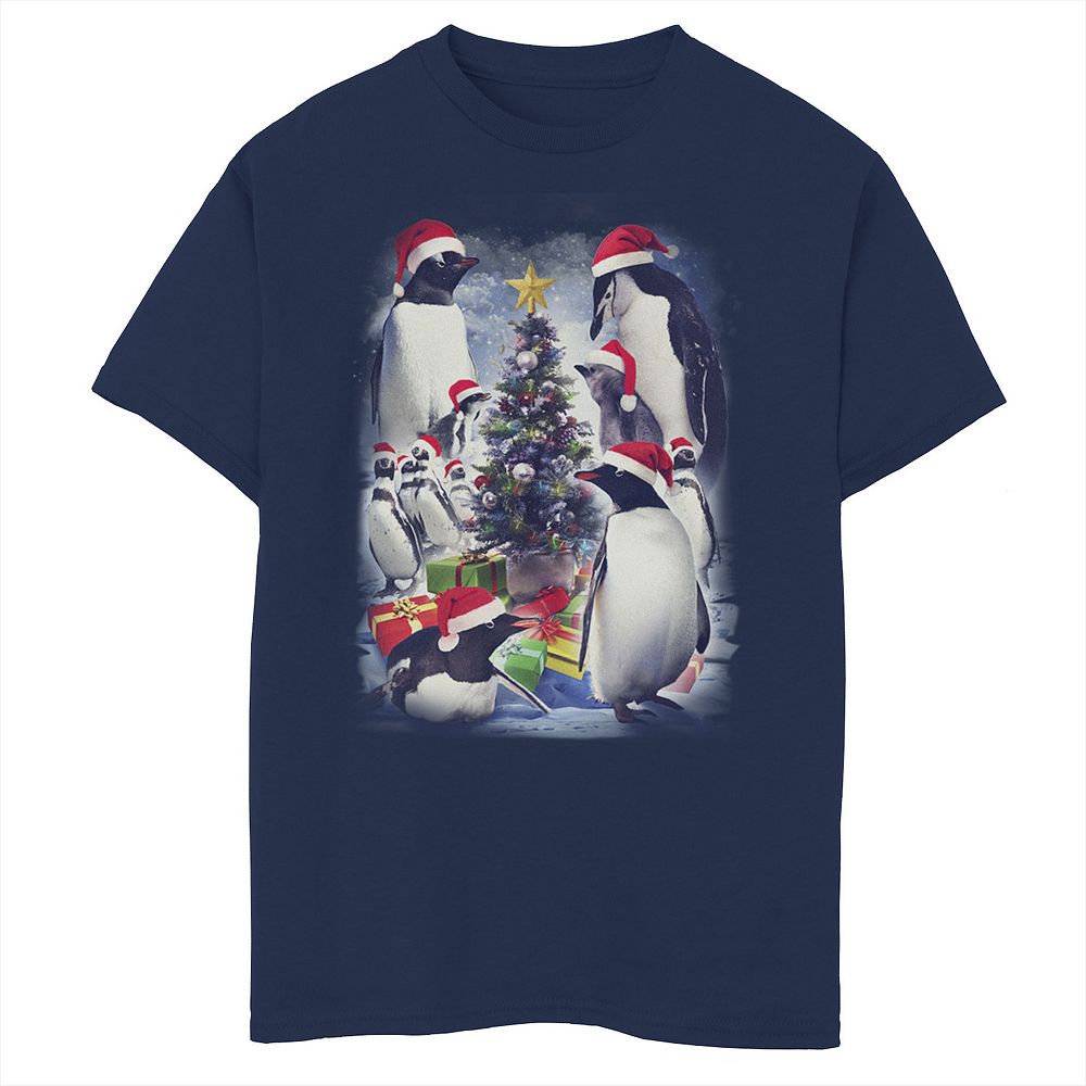 Boys 6-20 Penguins In Santa Hats Christmas Graphic Tee