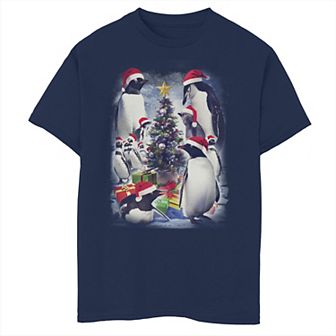 Boys 8-20 Penguins In Santa Hats Christmas Graphic Tee