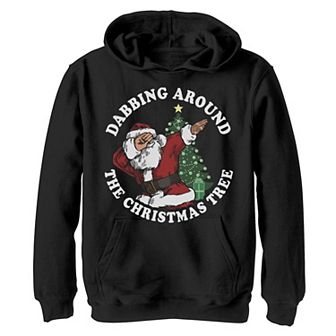 Boys 8-20 Santa Claus Dabbing Around The Christmas Tree Graphic Fleece Hoodie