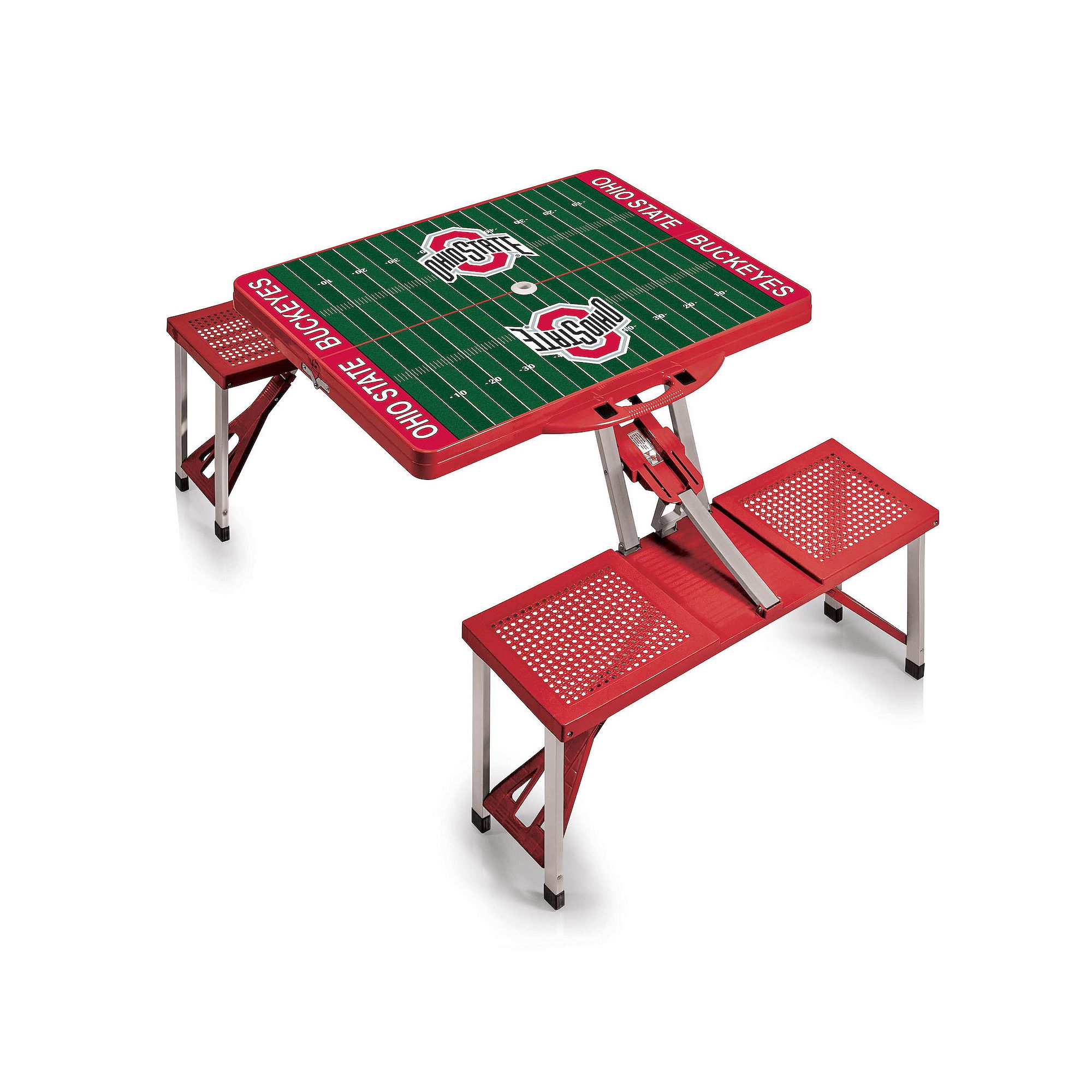 Picnic Time Ohio State Buckeyes Picnic Table Portable Folding Table with Se