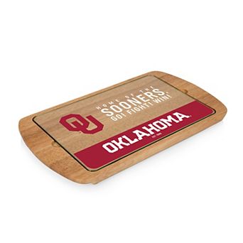 Picnic Time Oklahoma Sooner Glass Top Serving Tray