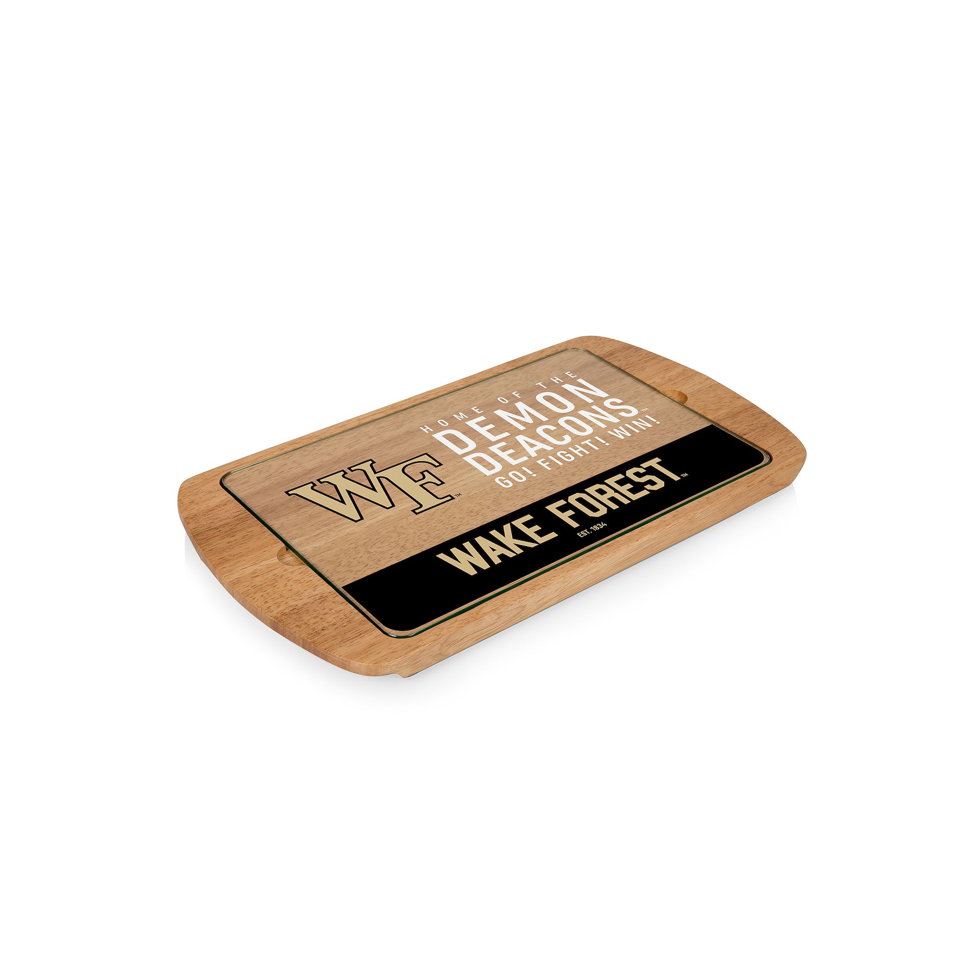 Picnic Time Wake Forest Demon Deacons Glass Top Serving Tray, Wfu Brown