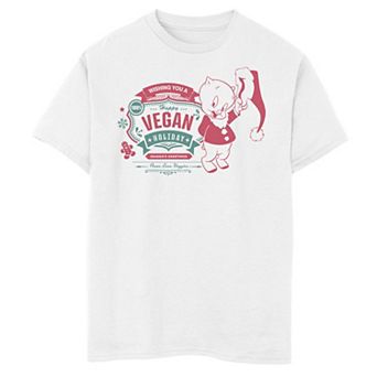Boys 8-20 Looney Tunes Christmas Porky Pig Wishing You A Vegan Holiday Graphic Tee