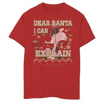 Boys 8-20 Looney Tunes Christmas Sylvester Dear Santa I Can Explain Graphic Tee