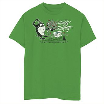 Boys 8-20 Looney Tunes Christmas Taz Happy Holidays Merry And Bright Graphic Tee