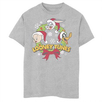 Boys 8-20 Looney Tunes Christmas Group Shot Wreath Graphic Tee