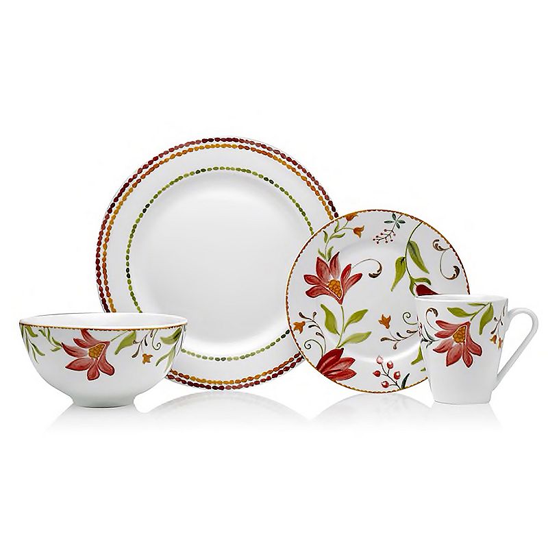 Oneida Italian Cypress 16 Piece Brightly Colored Porcelain Floral Imagery Design Dinnerware Set