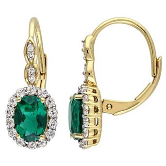 Stella Grace 14k Gold Lab-Created Emerald, White Topaz & Diamond Accent Vintage Leverback Earrings