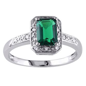 Stella Grace 10k White Gold Lab-Created Emerald & Diamond Accent Halo Ring