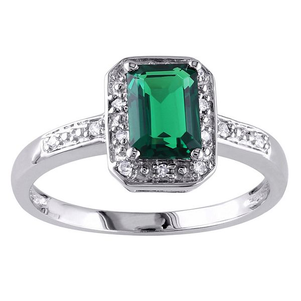 Stella Grace 10k White Gold LabCreated Emerald & Diamond Accent Halo