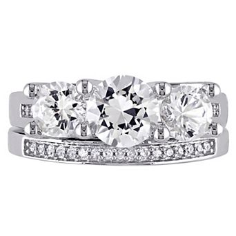 Stella Grace 10k White Gold Lab-Created White Sapphire & 1/10 carat T.W. Diamond Engagement Ring Set