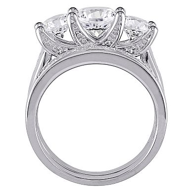 Stella Grace 10k White Gold Lab-Created White Sapphire & 1/10 carat T.W. Diamond Engagement Ring Set