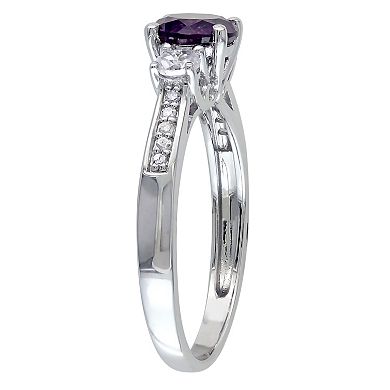 Stella Grace 10k White Gold Simulated Alexandrite, Lab-Created White Sapphire & Diamond Accent 3-Stone Engagement Ring